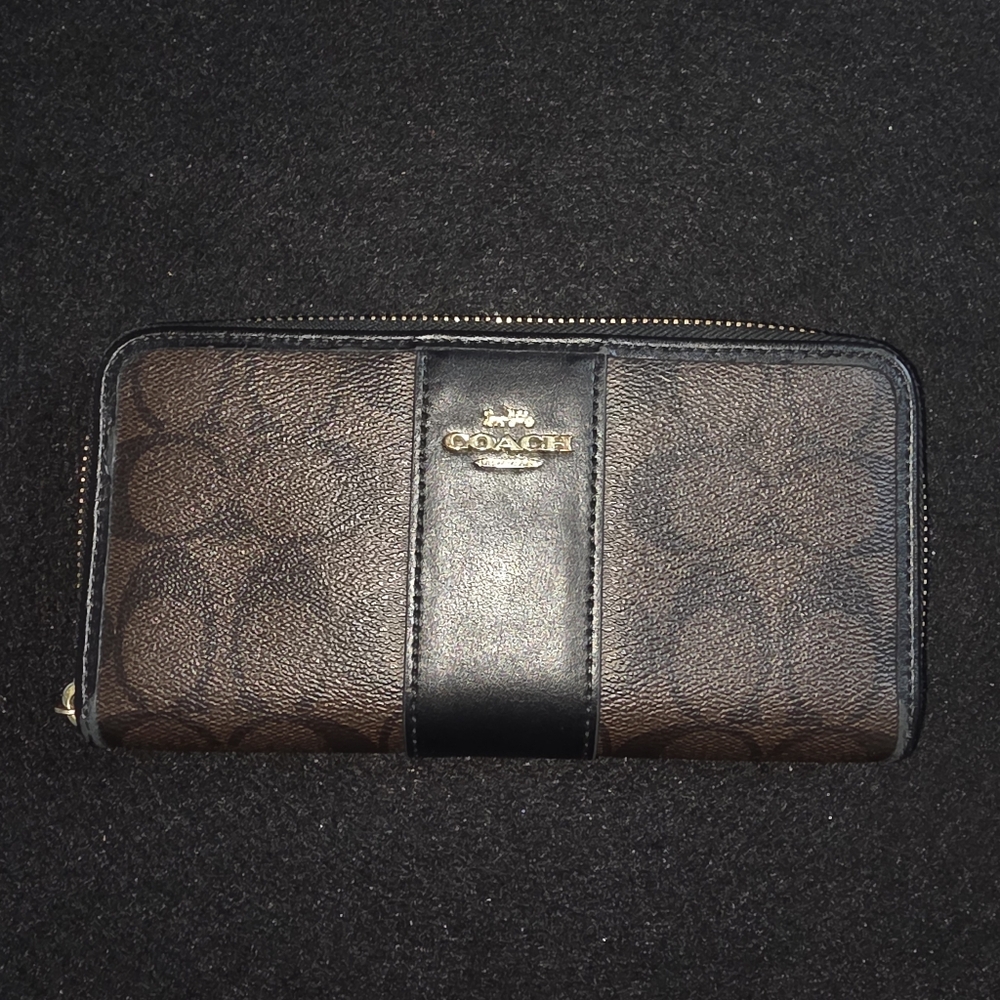 Coach Brown and Black Signature Wallet